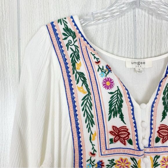 Umgee | Ruffled Floral Embroidered Peasant Dress Size Small - Picture 5 of 13